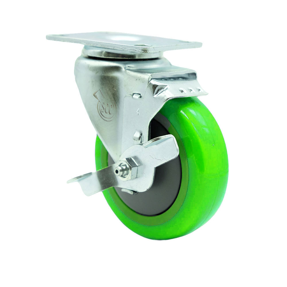 Swivel Caster - Green - 4 in. - Top Lock Brake
