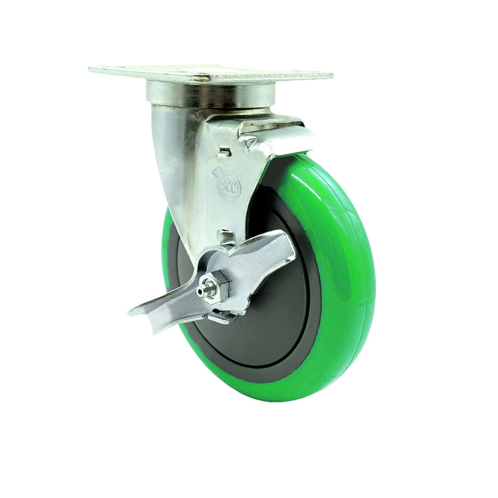 SCC-20S514-PPUB-GRN-TLB-TPU1 Universal Kitchen Caster 5 x 1.25 in. Polyurethane Green Wheel Swivel Caster with Brake Non Marking