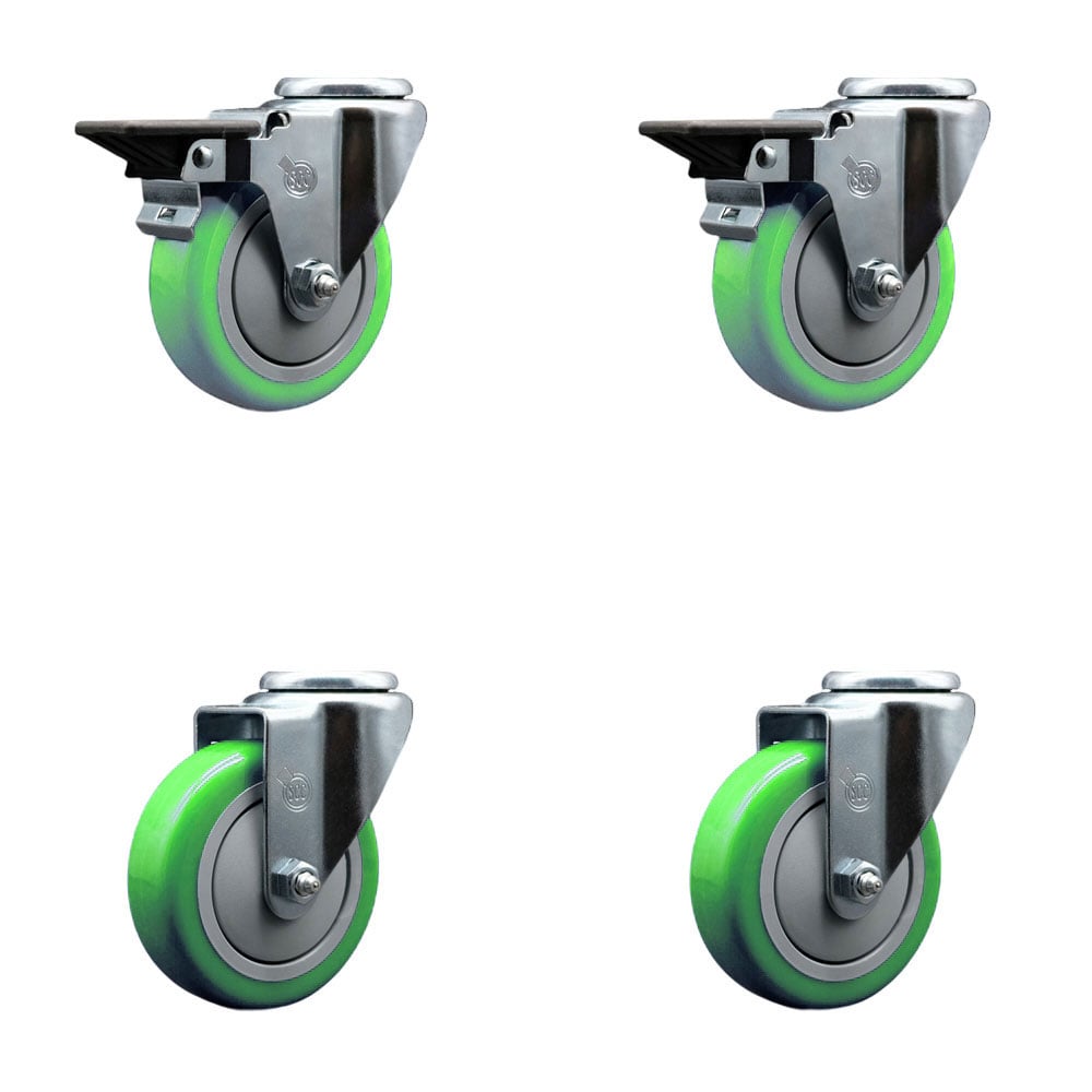 SCC-BH20S414-PPUB-GRN-PLB-2-S-2 Polyurethane Swivel Bolt Hole Caster with 4 x 1.25 in. Green Wheels - Set of 4