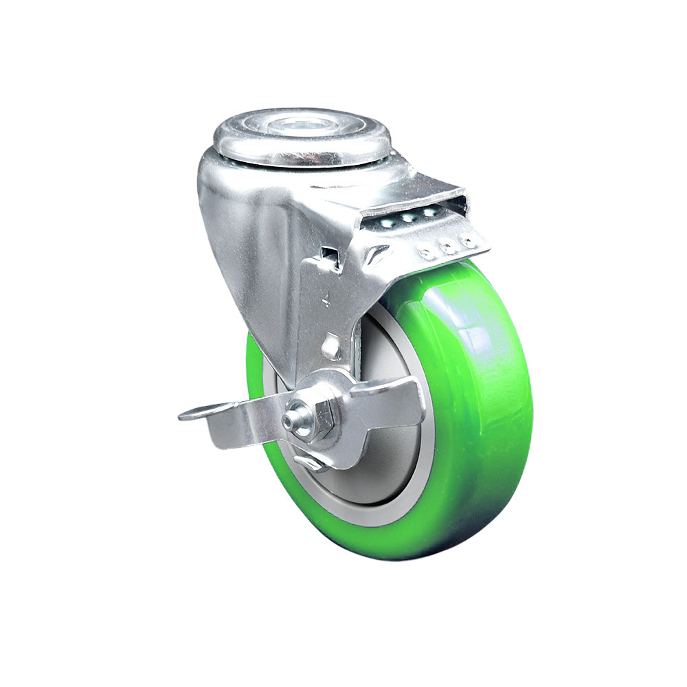 Polyurethane Swivel Caster - Green - 4 in. - Top Locking Brake