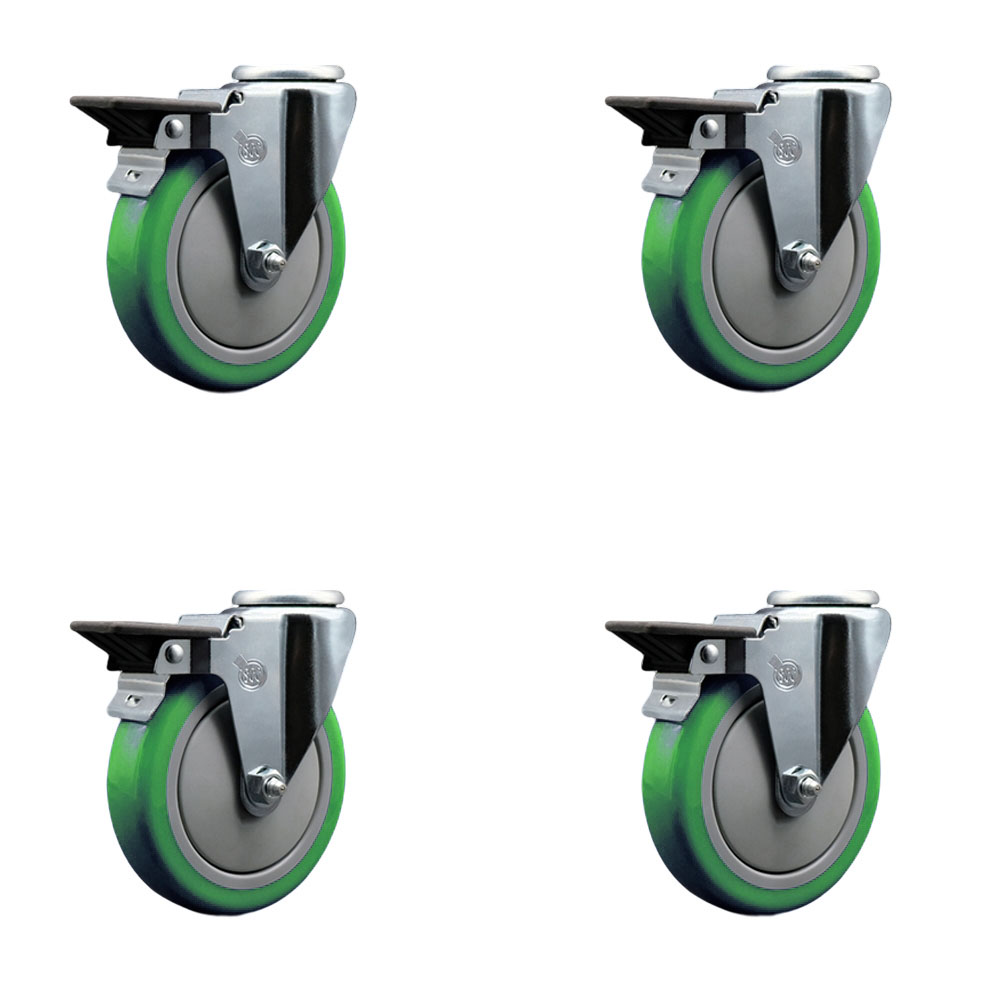 SCC-BH20S514-PPUB-GRN-PLB-4 Polyurethane Swivel Bolt Hole Caster with 5 x 1.25 in. Green Wheels - Set of 4