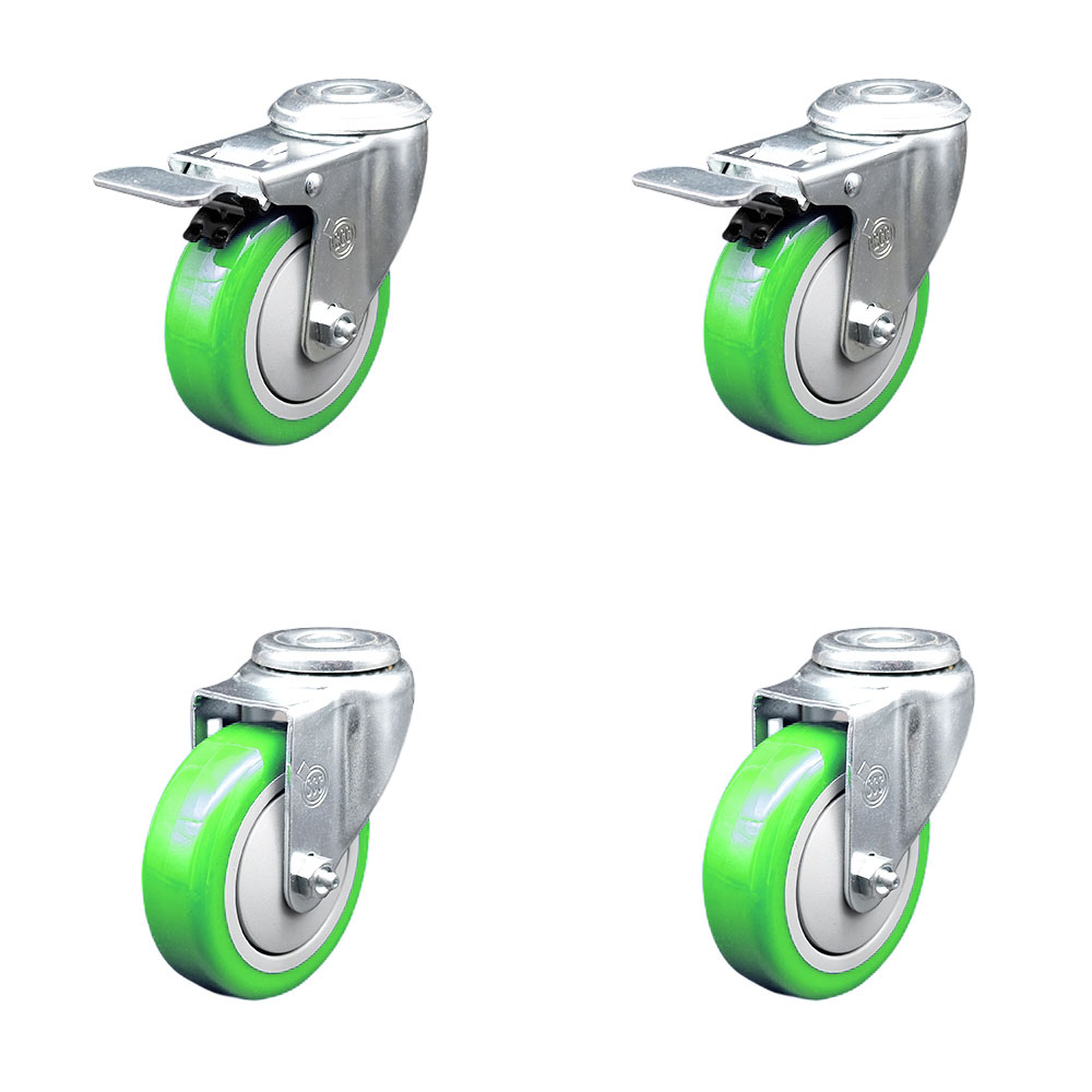SCC-BHTTL20S414-PPUB-GRN-2-S-2 Polyurethane Swivel Bolt Hole Caster with 4 x 1.25 in. Green Wheels - Set of 4