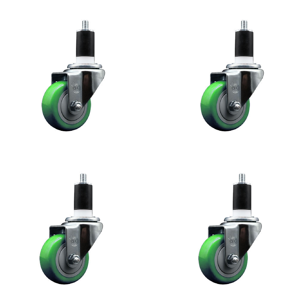 SCC-EX20S314-PPUB-GRN-112-4 Polyurethane Swivel Expanding Stem Caster with 3 in. Green Wheels & 1.5 in. Stems - Set of 4
