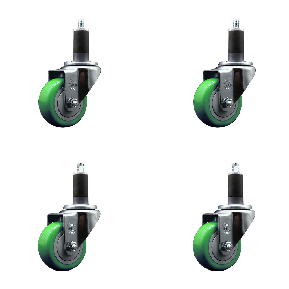 SCC-EX20S314-PPUB-GRN-114-4 Polyurethane Swivel Expanding Stem Caster with 3 in. Green Wheels & 1.25 in. Stems - Set of 4