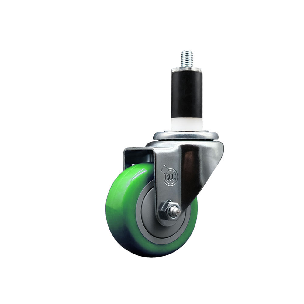 SCC-EX20S314-PPUB-GRN-138 Polyurethane Expanding Stem Swivel Caster with 3 in. Green Wheel & 1.38 in. Stem