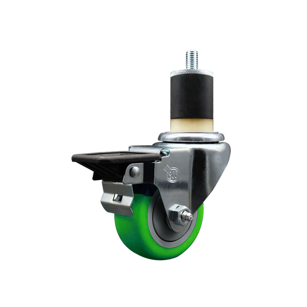 SCC-EX20S314-PPUB-GRN-PLB-178 Polyurethane Expanding Stem Swivel Caster with 3 in. Green Wheel & 1.87 in. Stem & Posi Locking Brake