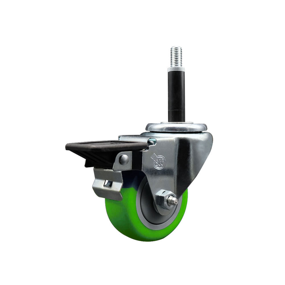 SCC-EX20S314-PPUB-GRN-PLB-34 Polyurethane Expanding Stem Swivel Caster with 3 in. Green Wheel & 0.75 in. Stem & Posi Locking Brake