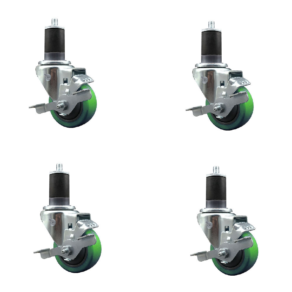 SCC-EX20S314-PPUB-GRN-TLB-158-4 Polyurethane Swivel Expanding Stem Caster with 3 in. Green Wheels & 1.63 in. Stems - Set of 4