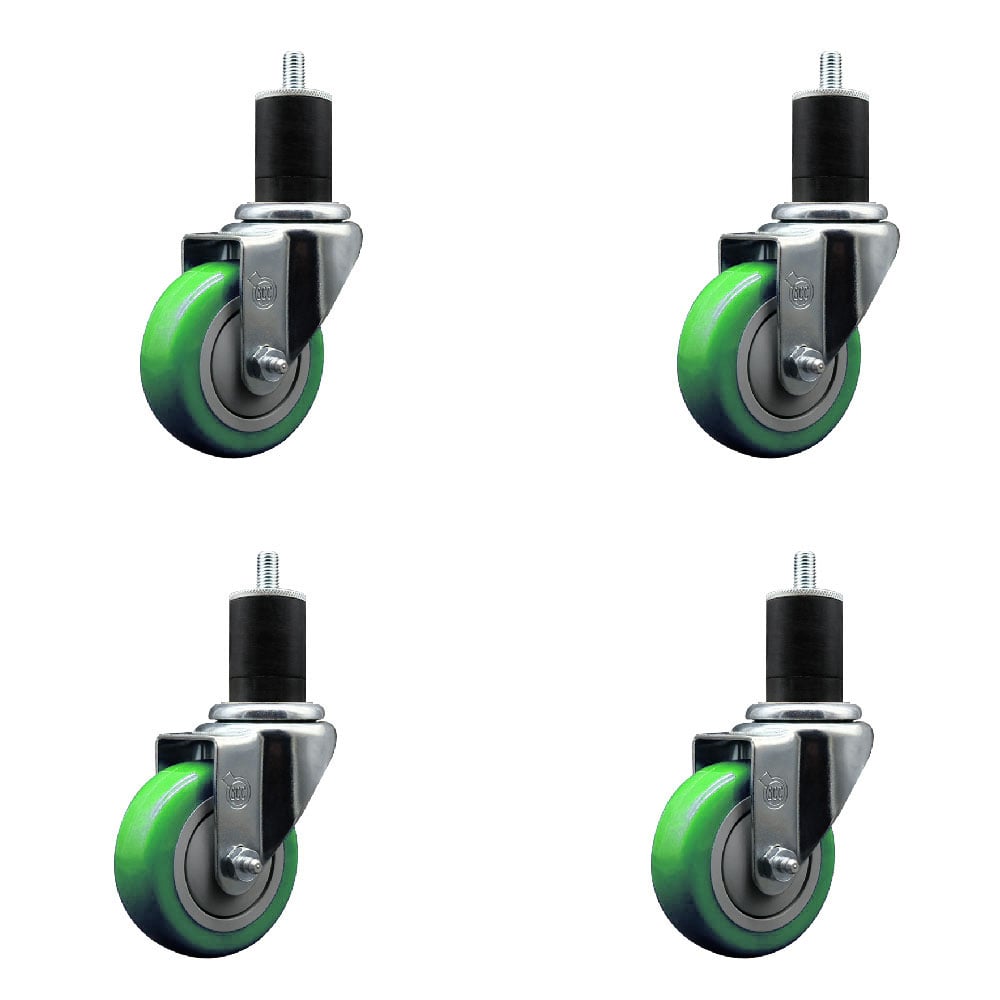 SCC-EX20S3514-PPUB-GRN-134-4 Polyurethane Swivel Expanding Stem Caster with 3.5 in. Green Wheels & 1.75 in. Stems - Set of 4