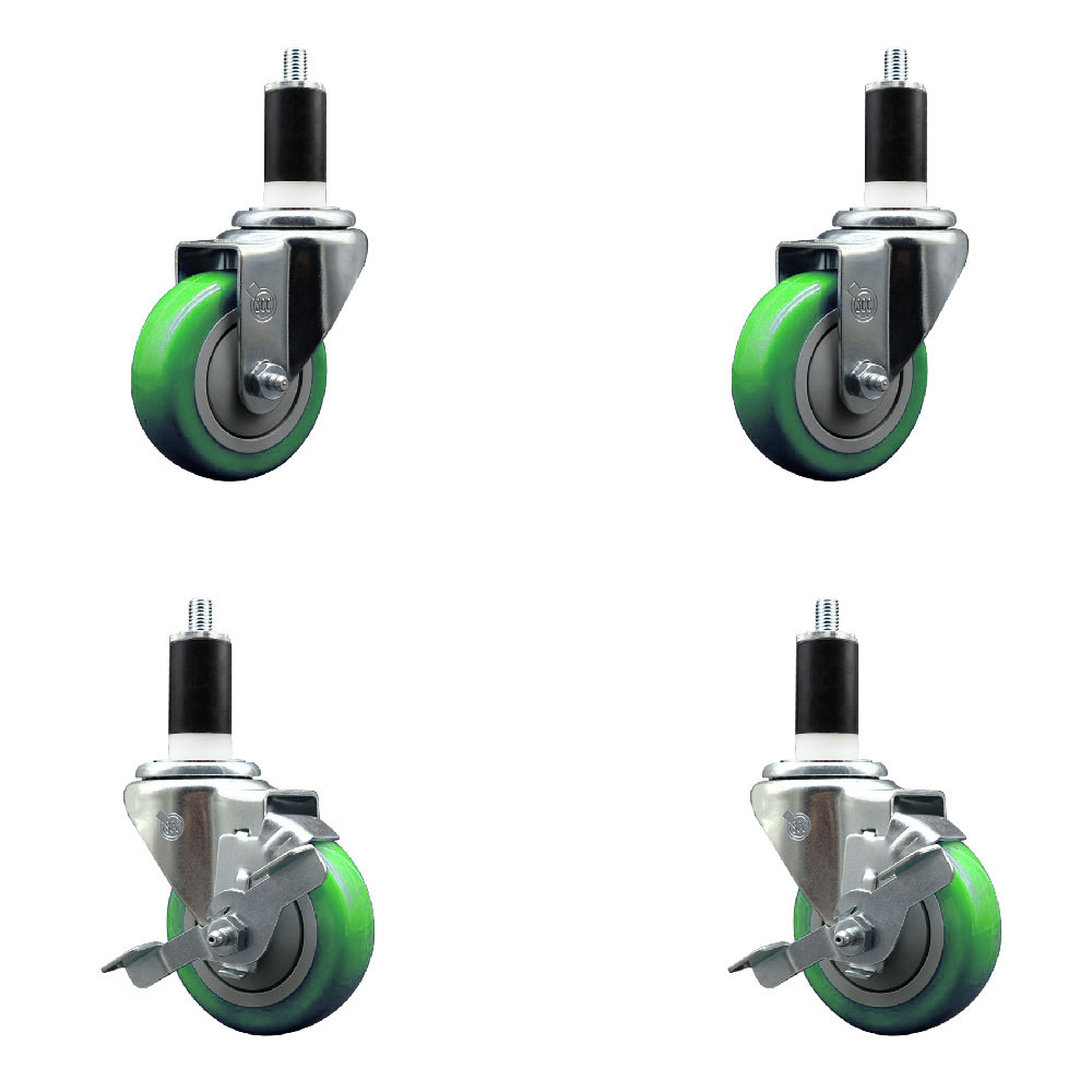 SCC-EX20S3514-PPUB-GRN-2-TLB-2-138 Polyurethane Swivel Expanding Stem Caster with 3.5 in. Green Wheels & 1.38 in. Stems - Set of 4