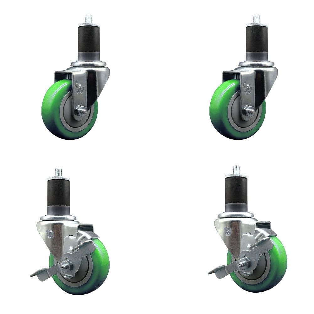 SCC-EX20S3514-PPUB-GRN-2-TLB-2-158 Polyurethane Swivel Expanding Stem Caster with 3.5 in. Green Wheels & 1.63 in. Stems - Set of 4