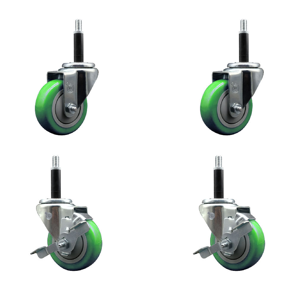 SCC-EX20S3514-PPUB-GRN-2-TLB-2-34 Polyurethane Swivel Expanding Stem Caster with 3.5 in. Green Wheels & 0.75 in. Stems - Set of 4