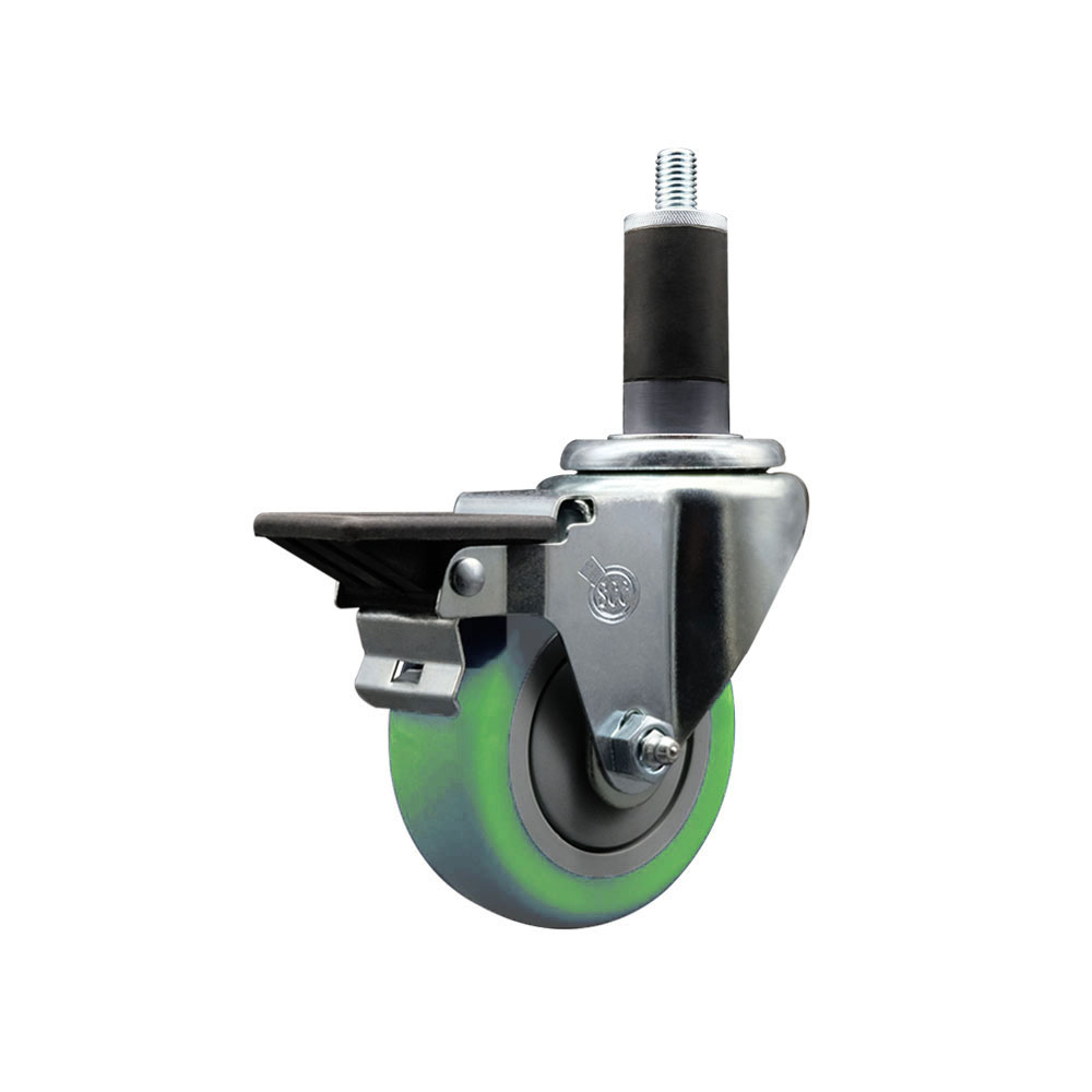 SCC-EX20S3514-PPUB-GRN-PLB-114 Polyurethane Expanding Stem Swivel Caster with 3.5 in. Green Wheel & 1.25 in. Stem & Posi Locking Brake