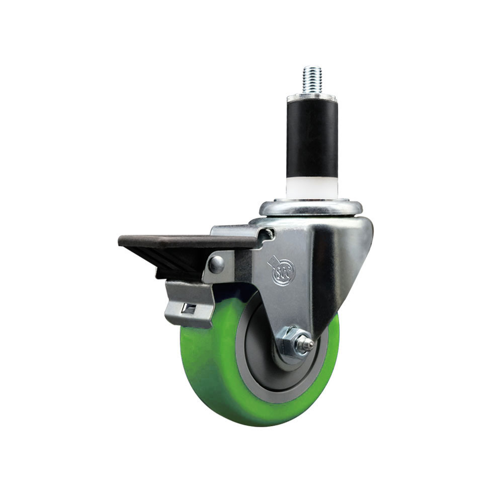 SCC-EX20S3514-PPUB-GRN-PLB-138 Polyurethane Expanding Stem Swivel Caster with 3.5 in. Green Wheel & 1.38 in. Stem & Posi Locking Brake