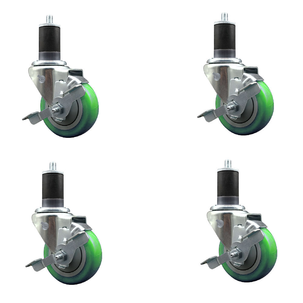 SCC-EX20S3514-PPUB-GRN-TLB-158-4 Polyurethane Swivel Expanding Stem Caster with 3.5 in. Green Wheels & 1.63 in. Stems - Set of 4