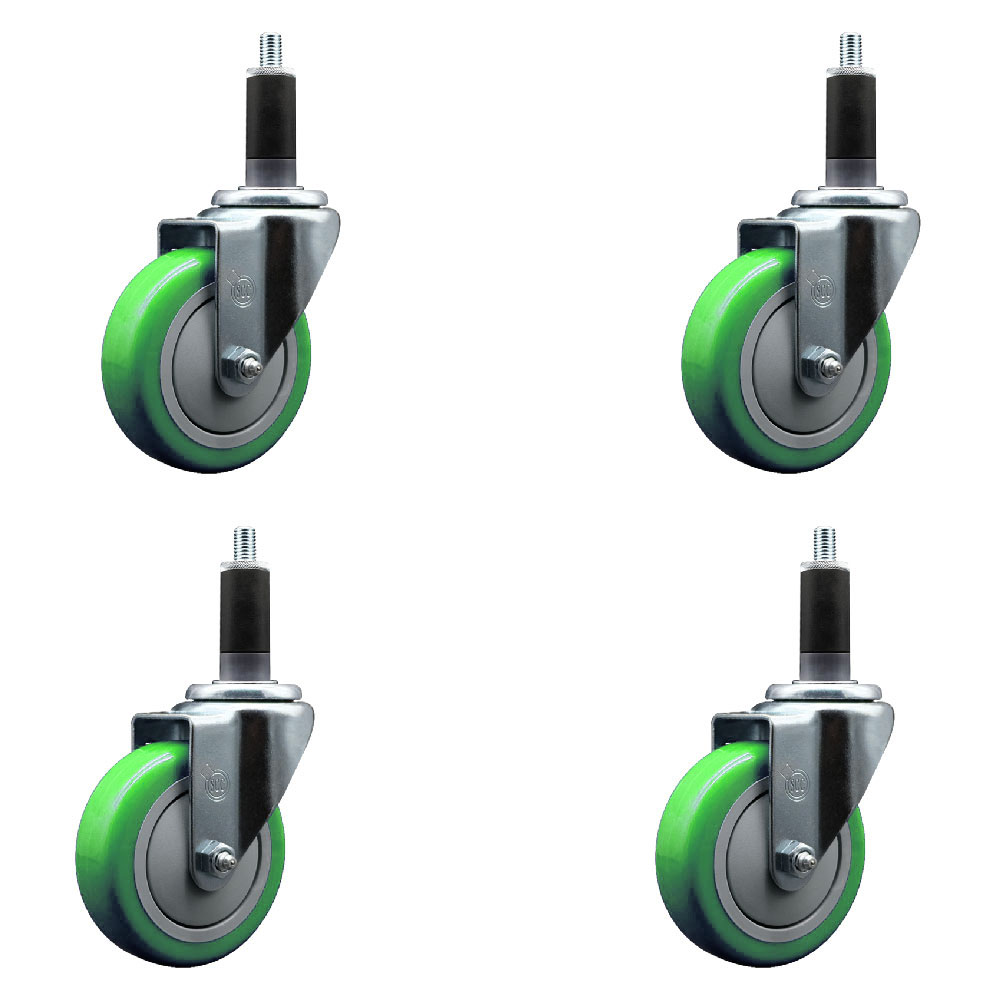 SCC-EX20S414-PPUB-GRN-118-4 Polyurethane Swivel Expanding Stem Caster with 4 in. Green Wheels & 1.13 in. Stems - Set of 4