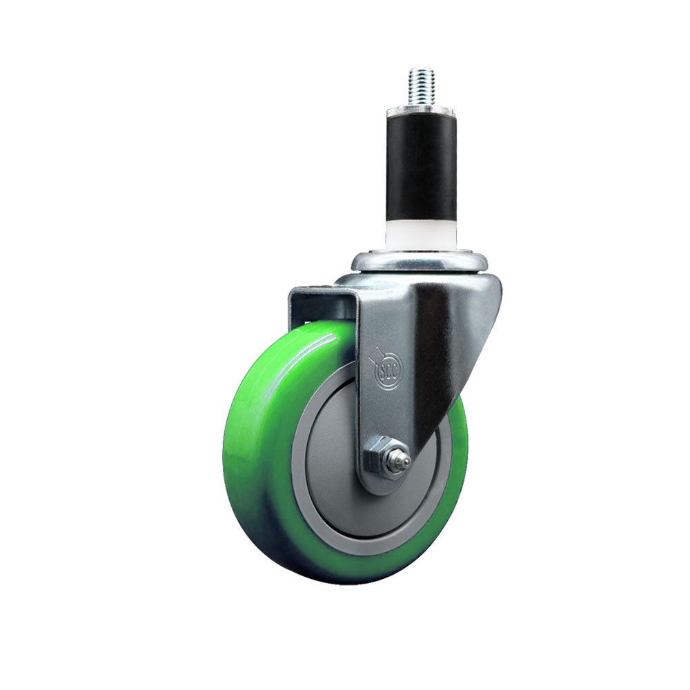 SCC-EX20S414-PPUB-GRN-138 Polyurethane Expanding Stem Swivel Caster with 4 in. Green Wheel & 1.38 in. Stem