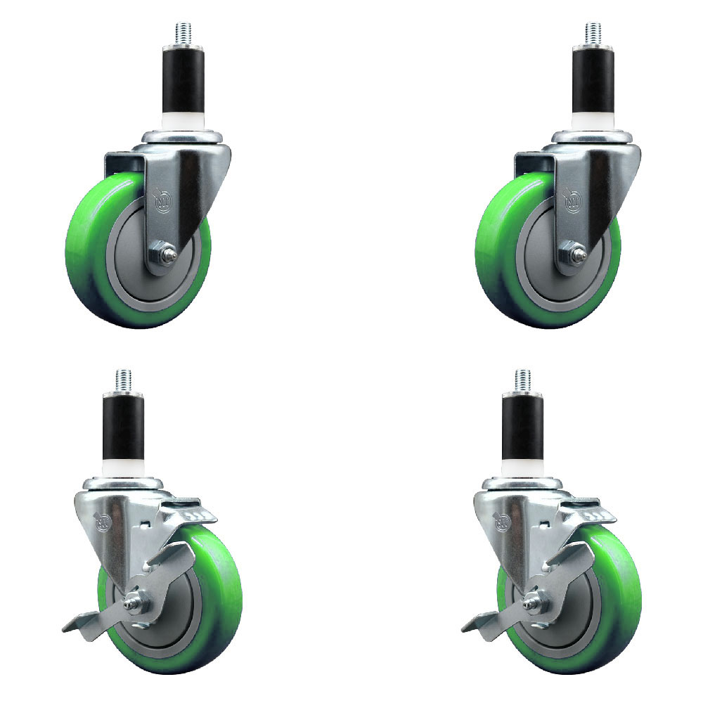 SCC-EX20S414-PPUB-GRN-2-TLB-2-138 Polyurethane Swivel Expanding Stem Caster with 4 in. Green Wheels & 1.38 in. Stems - Set of 4