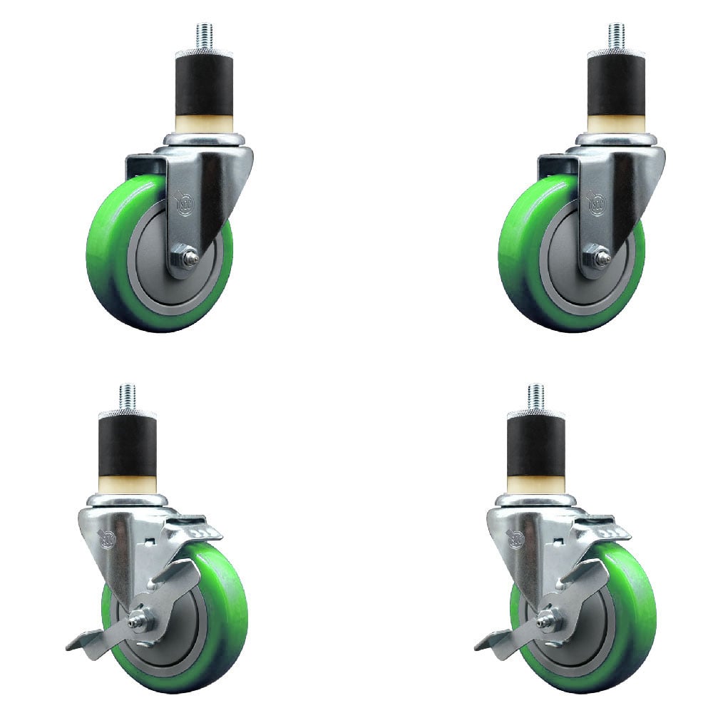 SCC-EX20S414-PPUB-GRN-2-TLB-2-178 Polyurethane Swivel Expanding Stem Caster with 4 in. Green Wheels & 1.87 in. Stems - Set of 4