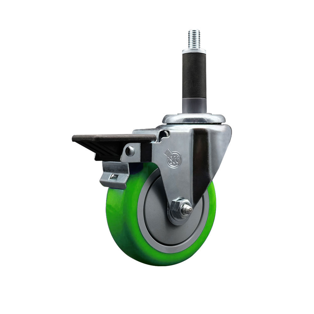 SCC-EX20S414-PPUB-GRN-PLB-1 Polyurethane Expanding Stem Swivel Caster with 4 in. Green Wheel & 1 in. Stem & Posi Locking Brake