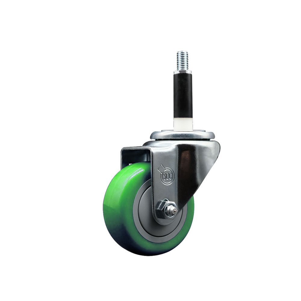 SCC-EX20S314-PPUB-GRN-78 Polyurethane Expanding Stem Swivel Caster with 3 in. Green Wheel & 0.87 in. Stem