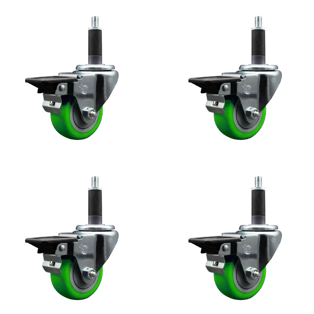 SCC-EX20S314-PPUB-GRN-PLB-1-4 Polyurethane Swivel Expanding Stem Caster with 3 in. Green Wheels & 1 in. Stems - Set of 4