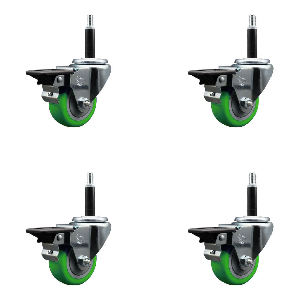 SCC-EX20S314-PPUB-GRN-PLB-34-4 Polyurethane Swivel Expanding Stem Caster with 3 in. Green Wheels & 0.75 in. Stems - Set of 4