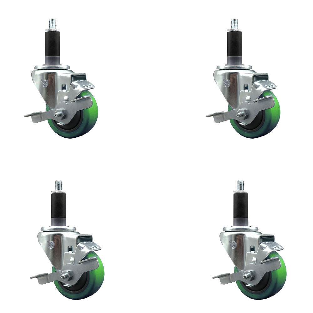 SCC-EX20S314-PPUB-GRN-TLB-118-4 Polyurethane Swivel Expanding Stem Caster with 3 in. Green Wheels & 1.13 in. Stems - Set of 4