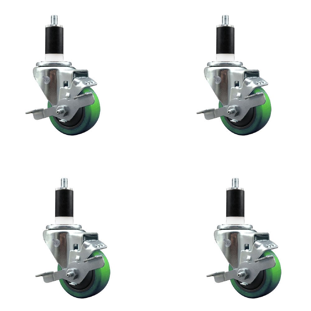 SCC-EX20S314-PPUB-GRN-TLB-138-4 Polyurethane Swivel Expanding Stem Caster with 3 in. Green Wheels & 1.38 in. Stems - Set of 4