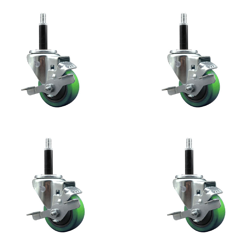 SCC-EX20S314-PPUB-GRN-TLB-34-4 Polyurethane Swivel Expanding Stem Caster with 3 in. Green Wheels & 0.75 in. Stems - Set of 4