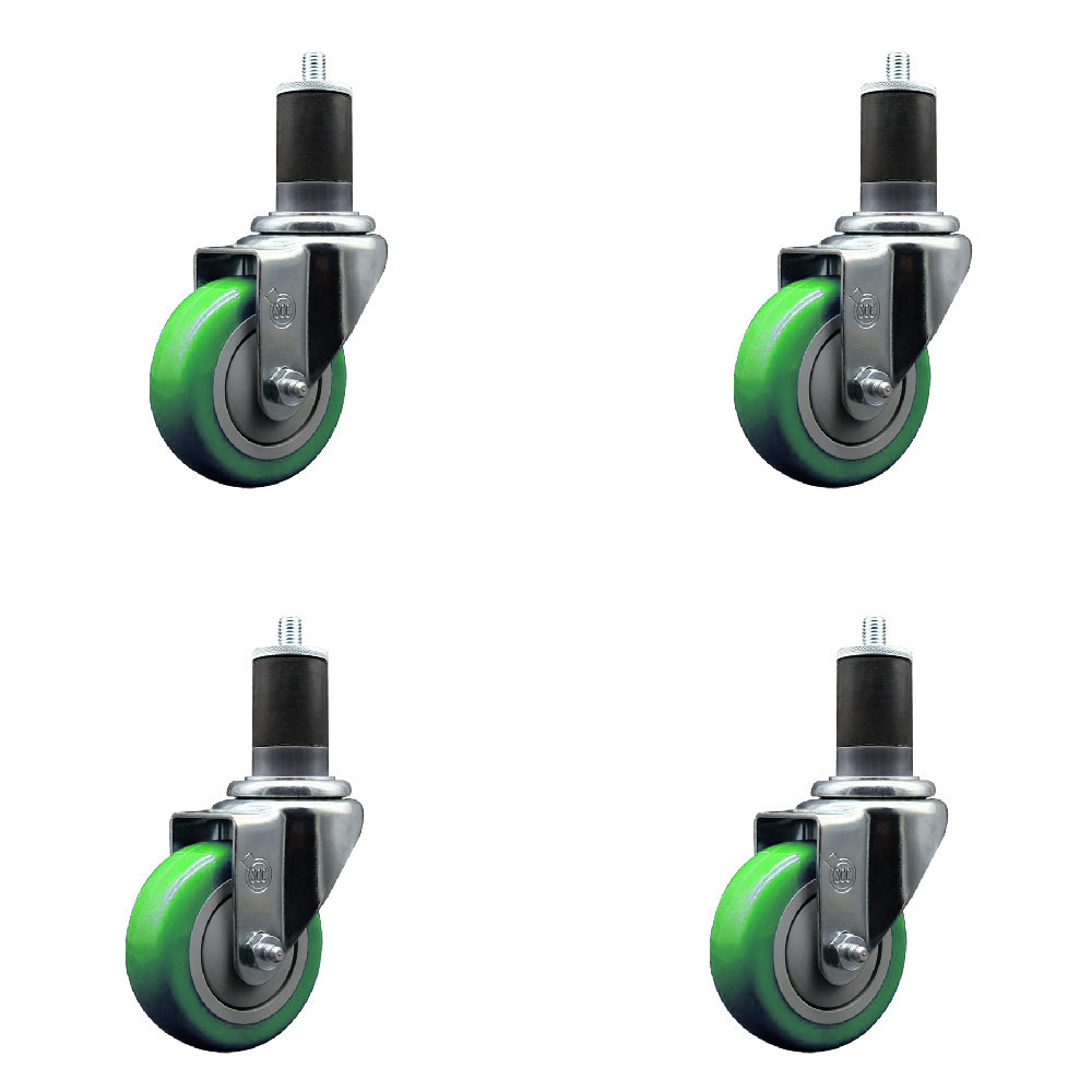 SCC-EX20S3514-PPUB-GRN-158-4 Polyurethane Swivel Expanding Stem Caster with 3.5 in. Green Wheels & 1.63 in. Stems - Set of 4