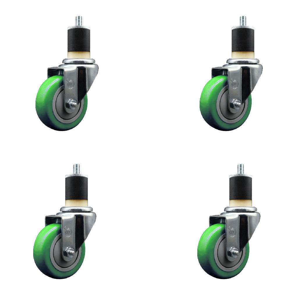 SCC-EX20S3514-PPUB-GRN-178-4 Polyurethane Swivel Expanding Stem Caster with 3.5 in. Green Wheels & 1.87 in. Stems - Set of 4