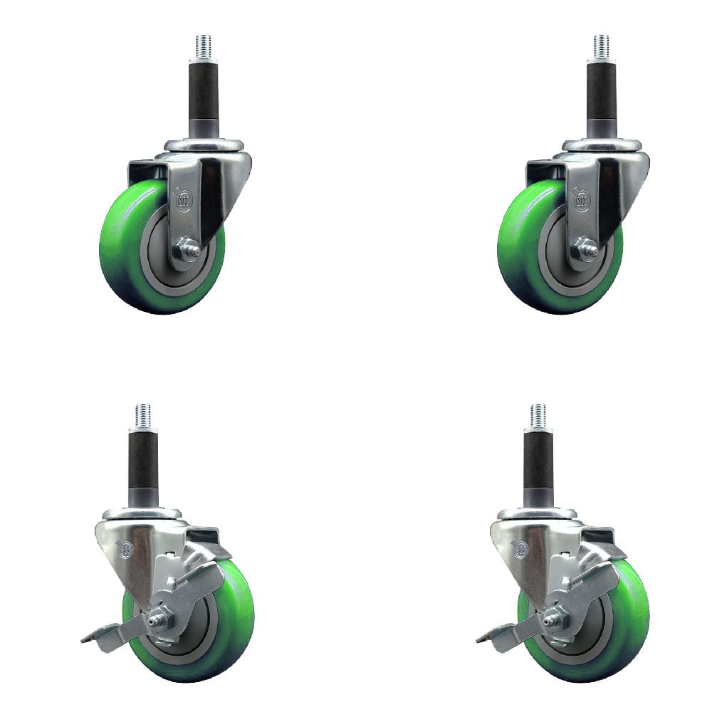 SCC-EX20S3514-PPUB-GRN-2-TLB-2-1 Polyurethane Swivel Expanding Stem Caster with 3.5 in. Green Wheels & 1 in. Stems - Set of 4