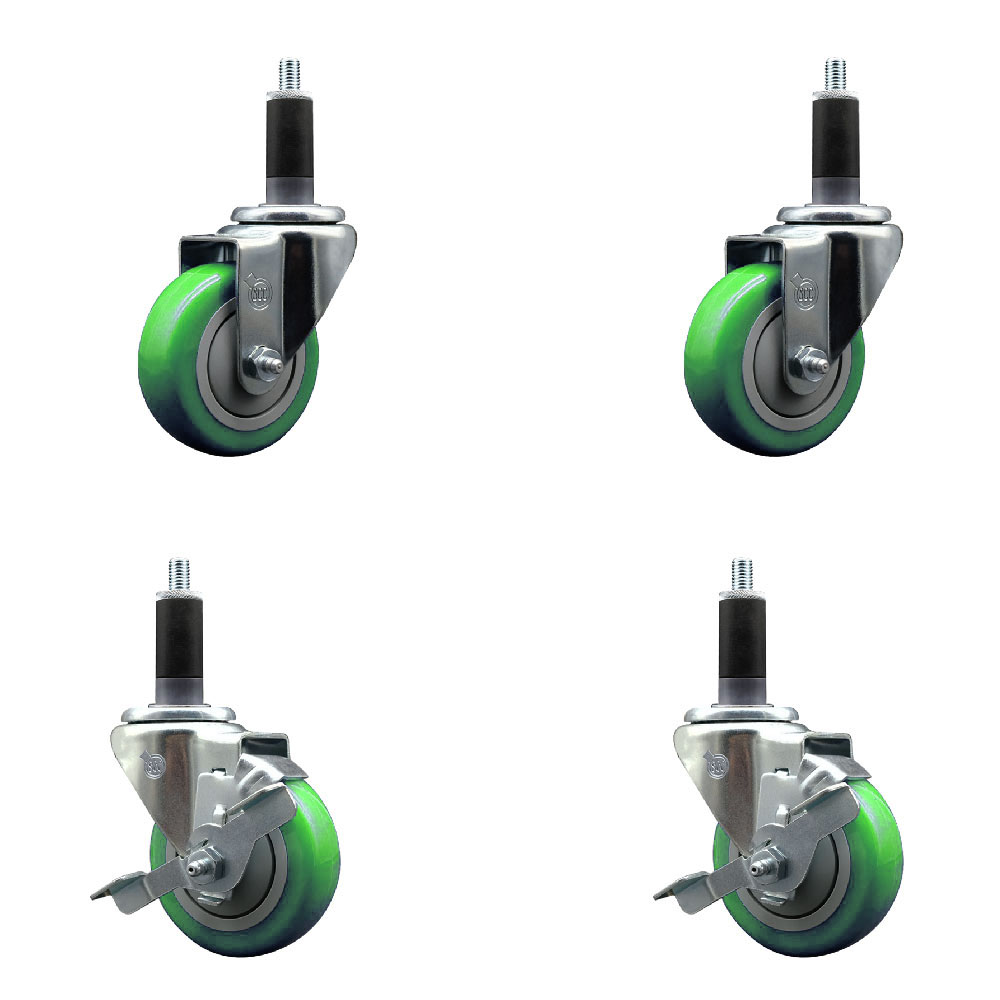 SCC-EX20S3514-PPUB-GRN-2-TLB-2-118 Polyurethane Swivel Expanding Stem Caster with 3.5 in. Green Wheels & 1.13 in. Stems - Set of 4