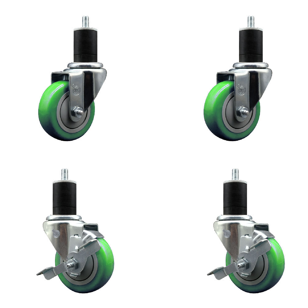 SCC-EX20S3514-PPUB-GRN-2-TLB-2-134 Polyurethane Swivel Expanding Stem Caster with 3.5 in. Green Wheels & 1.75 in. Stems - Set of 4