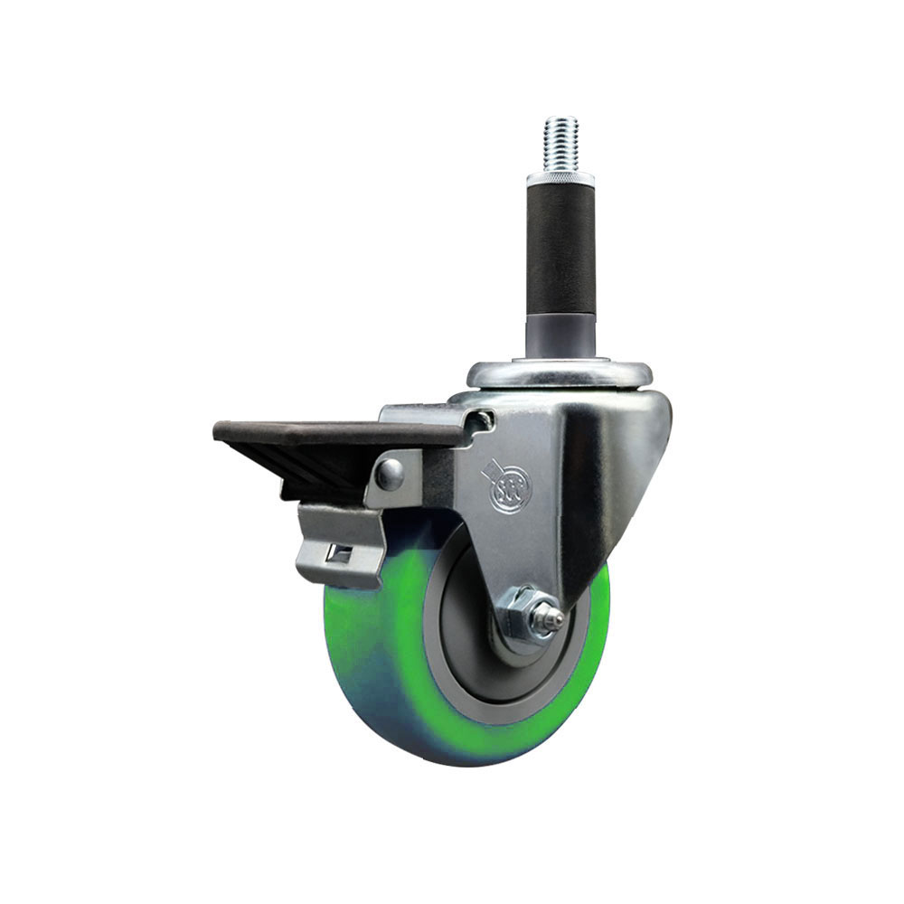 SCC-EX20S3514-PPUB-GRN-PLB-1 Polyurethane Expanding Stem Swivel Caster with 3.5 in. Green Wheel & 1 in. Stem & Posi Locking Brake