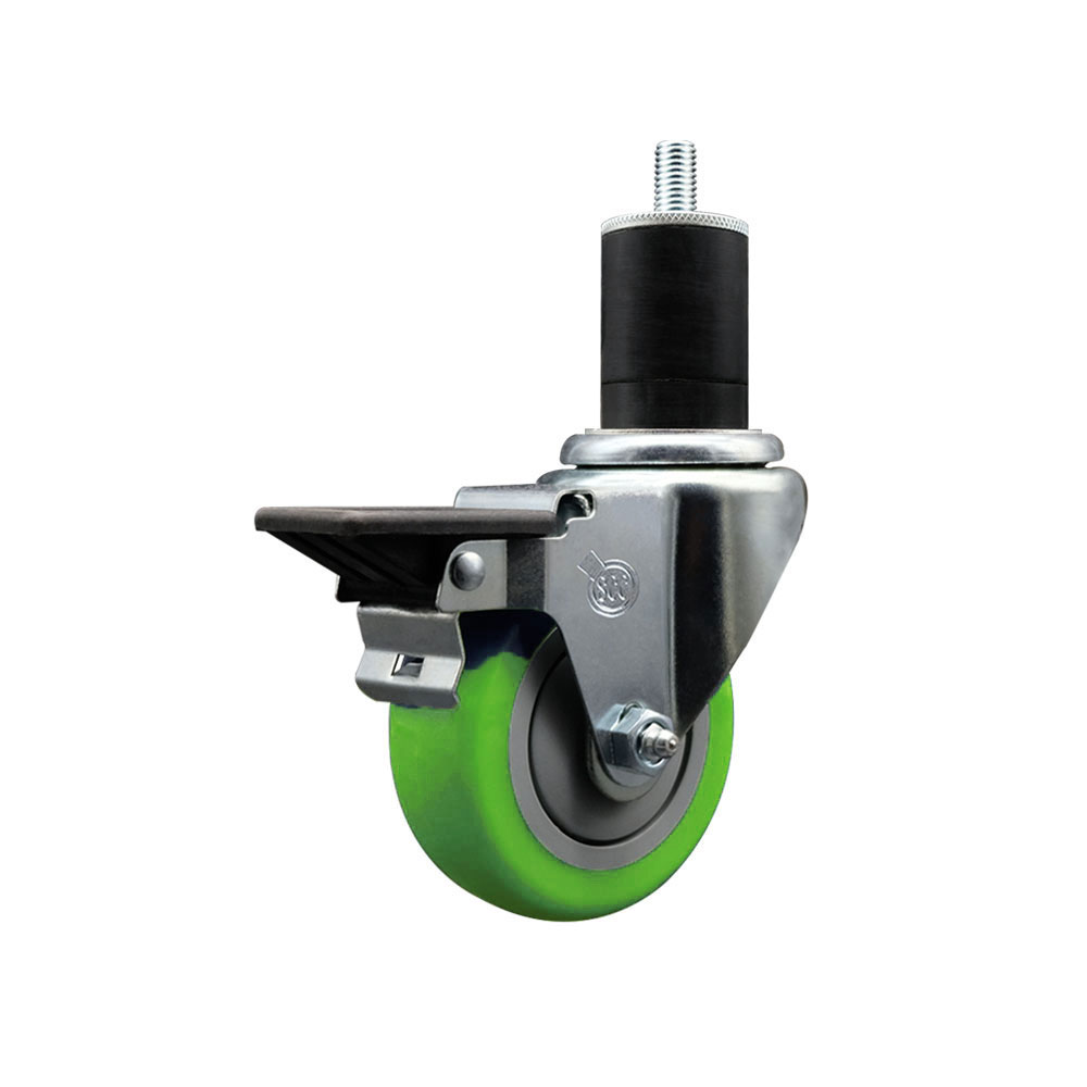 SCC-EX20S3514-PPUB-GRN-PLB-134 Polyurethane Expanding Stem Swivel Caster with 3.5 in. Green Wheel & 1.75 in. Stem & Posi Locking Brake