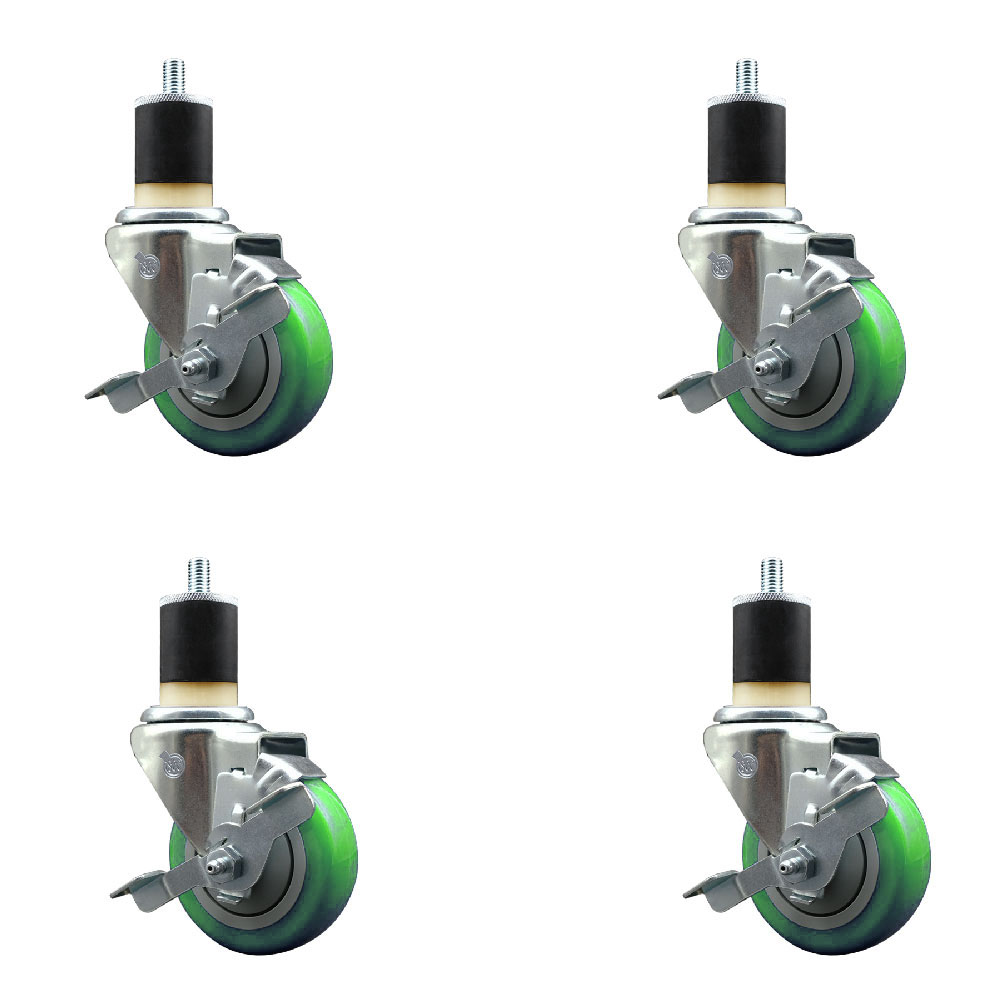 SCC-EX20S3514-PPUB-GRN-TLB-178-4 Polyurethane Swivel Expanding Stem Caster with 3.5 in. Green Wheels & 1.87 in. Stems - Set of 4