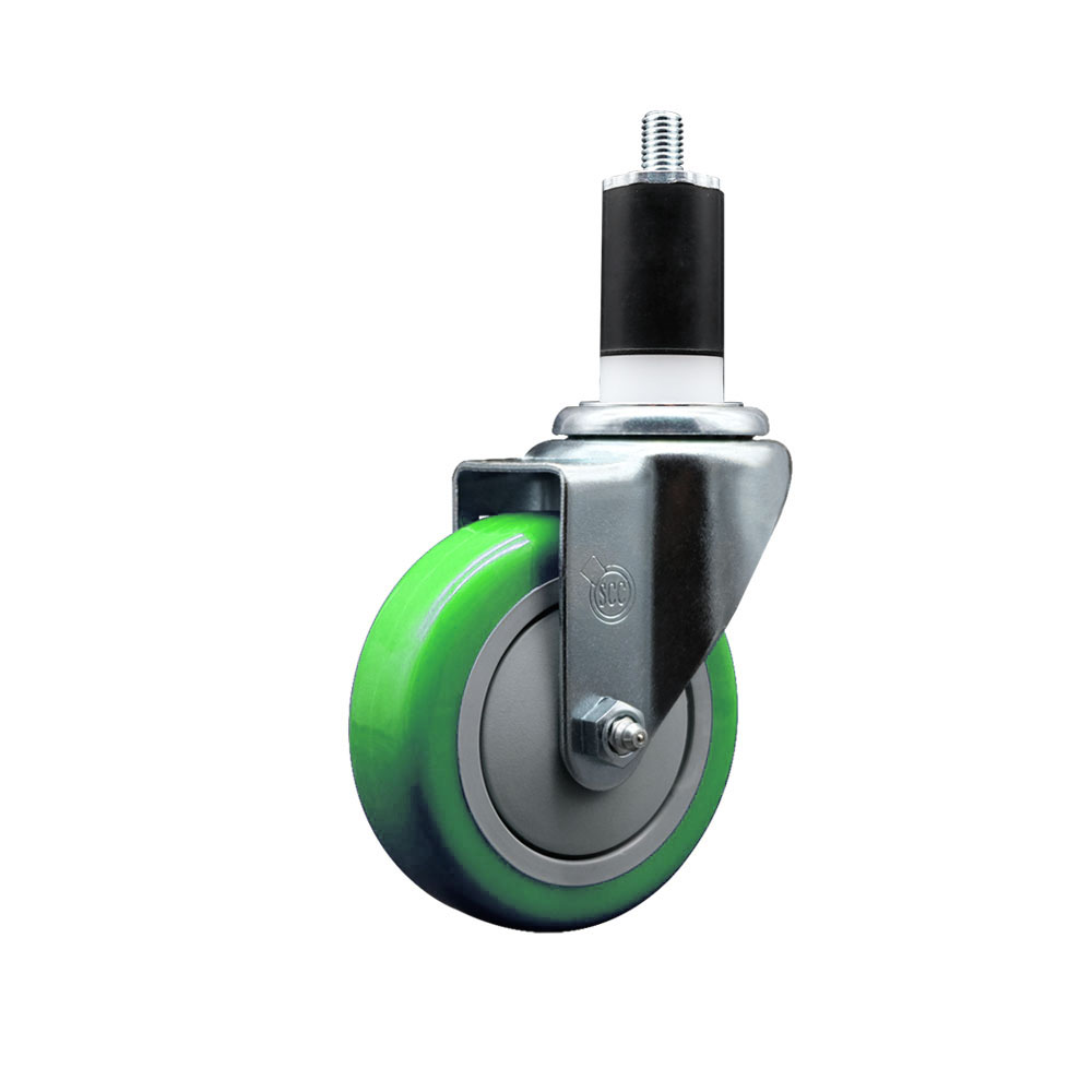 SCC-EX20S414-PPUB-GRN-112 Polyurethane Expanding Stem Swivel Caster with 4 in. Green Wheel & 1.5 in. Stem