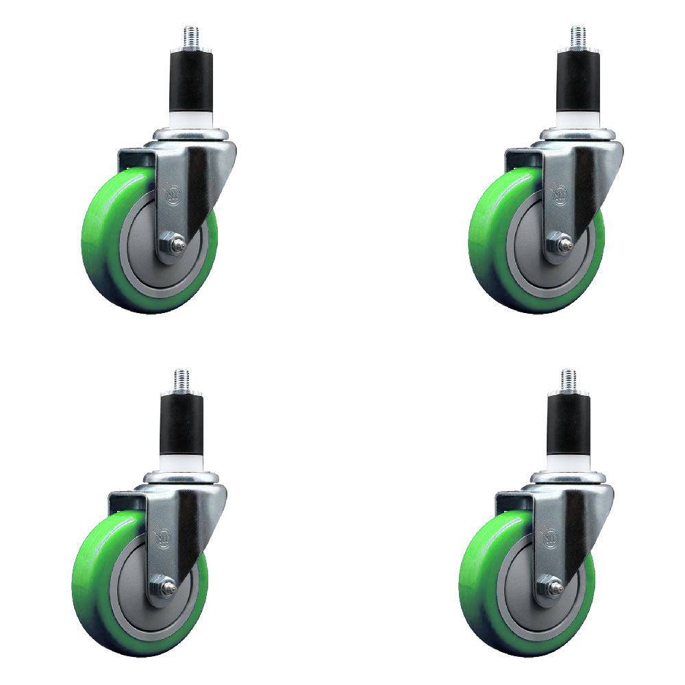 SCC-EX20S414-PPUB-GRN-112-4 Polyurethane Swivel Expanding Stem Caster with 4 in. Green Wheels & 1.5 in. Stems - Set of 4