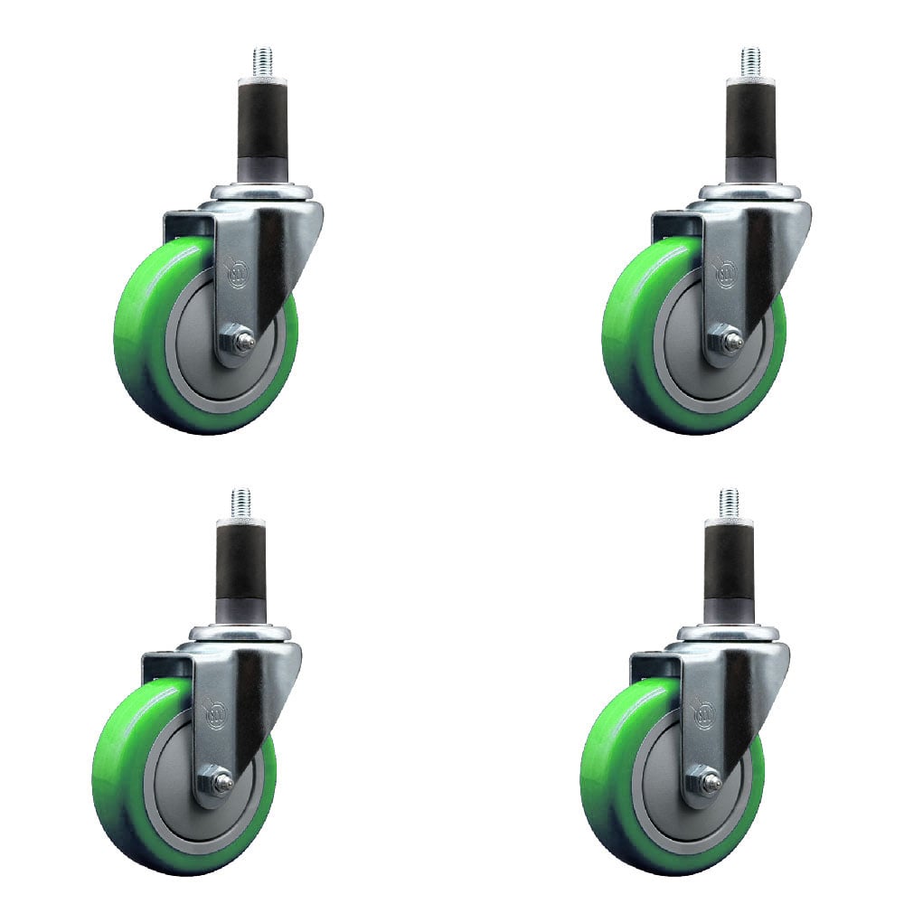 SCC-EX20S414-PPUB-GRN-114-4 Polyurethane Swivel Expanding Stem Caster with 4 in. Green Wheels & 1.25 in. Stems - Set of 4