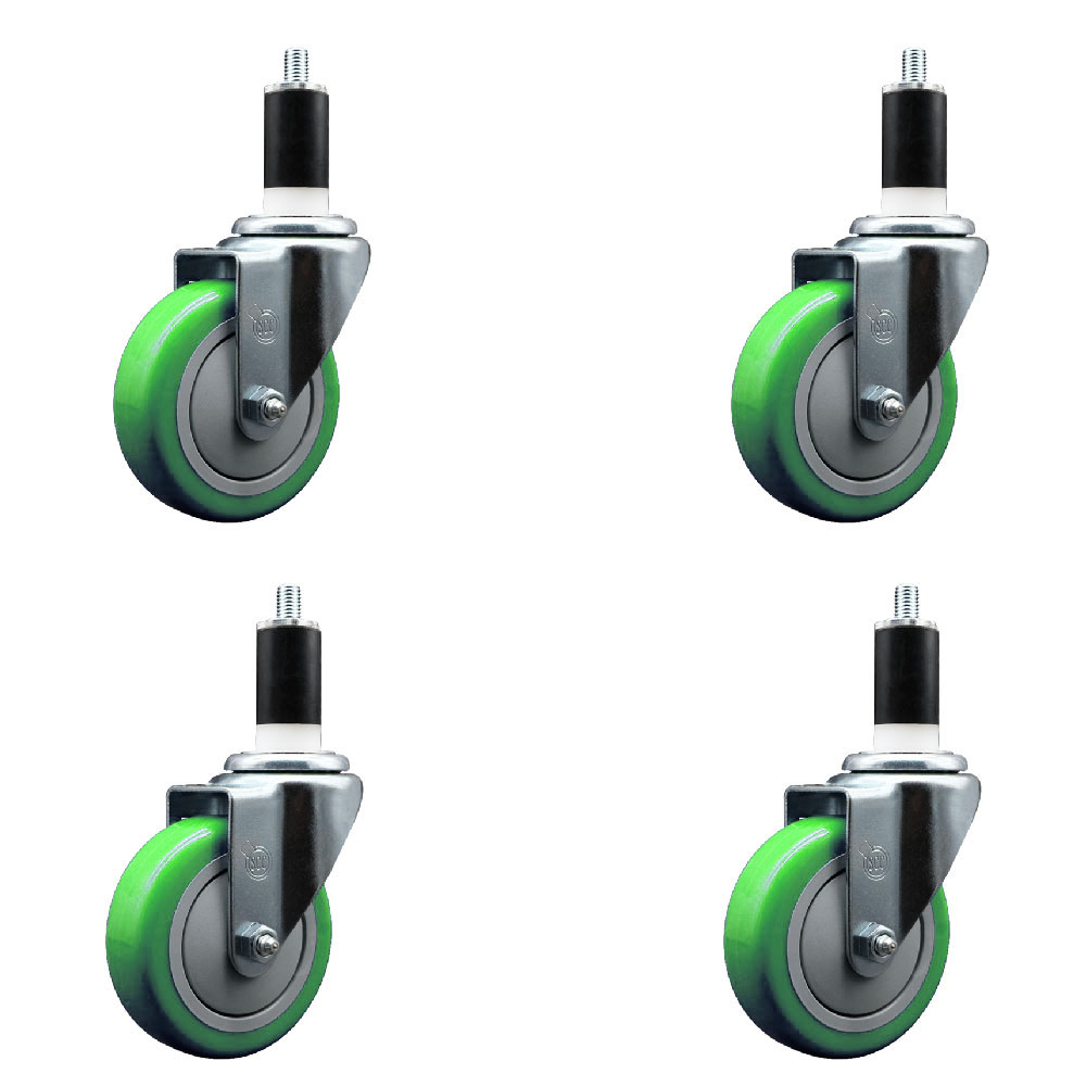 SCC-EX20S414-PPUB-GRN-138-4 Polyurethane Swivel Expanding Stem Caster with 4 in. Green Wheels & 1.38 in. Stems - Set of 4