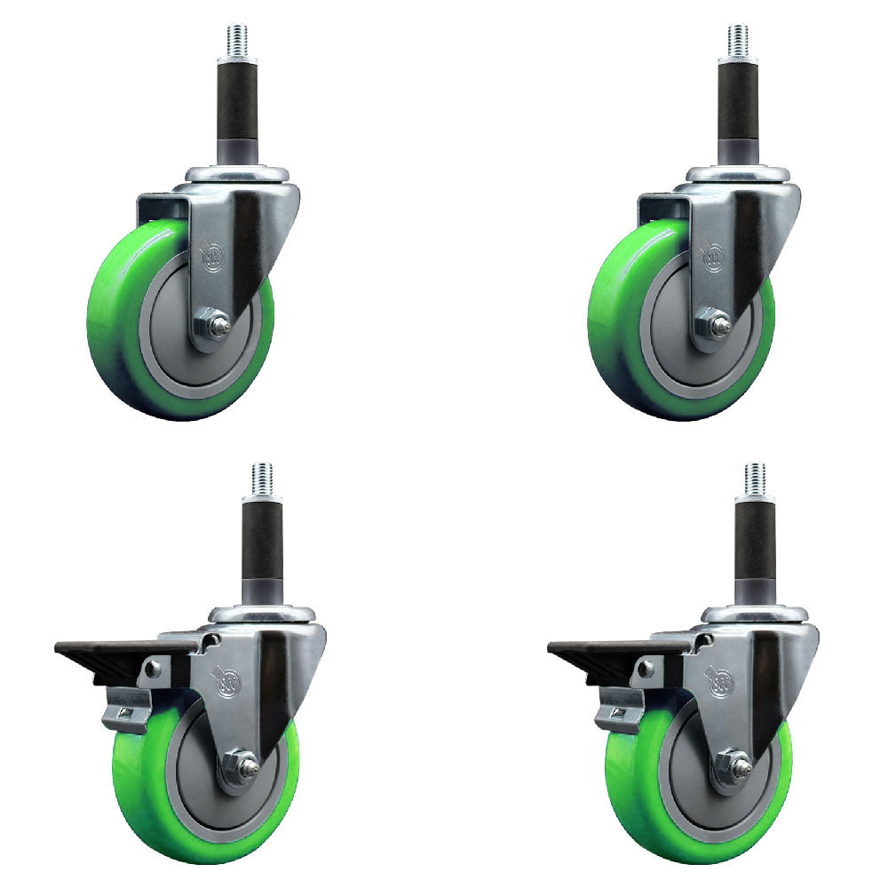 SCC-EX20S414-PPUB-GRN-2-PLB-2-1 Polyurethane Swivel Expanding Stem Caster with 4 in. Green Wheels & 1 in. Stems - Set of 4