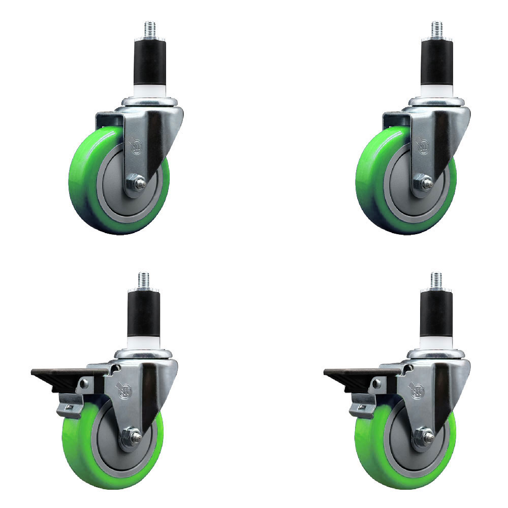 SCC-EX20S414-PPUB-GRN-2-PLB-2-112 Polyurethane Swivel Expanding Stem Caster with 4 in. Green Wheels & 1.5 in. Stems - Set of 4