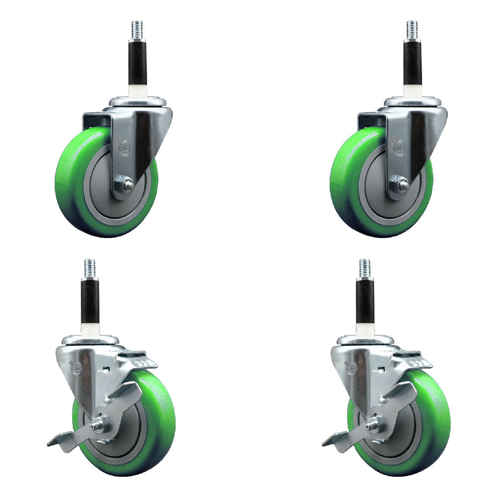 SCC-EX20S414-PPUB-GRN-2-TLB-2-78 Polyurethane Swivel Expanding Stem Caster with 4 in. Green Wheels & 0.87 in. Stems - Set of 4