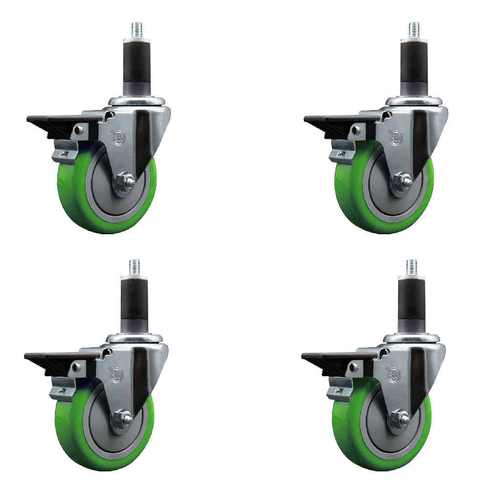 SCC-EX20S414-PPUB-GRN-PLB-114-4 Polyurethane Swivel Expanding Stem Caster with 4 in. Green Wheels & 1.25 in. Stems - Set of 4