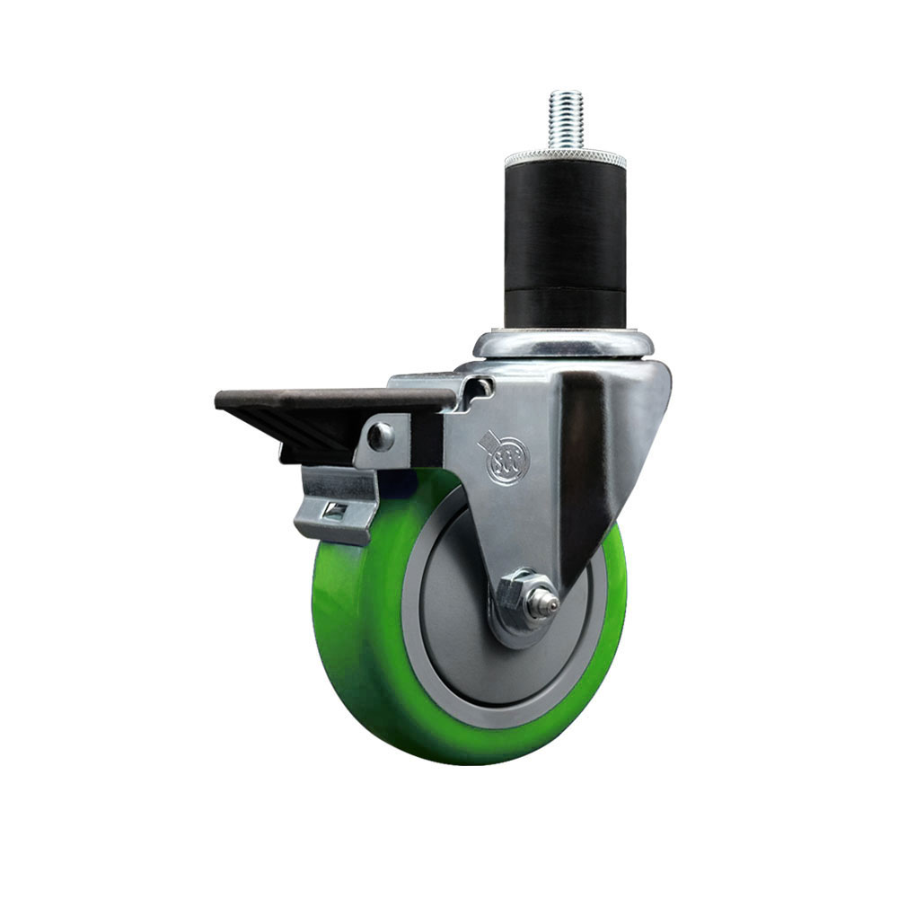 SCC-EX20S414-PPUB-GRN-PLB-134 Polyurethane Expanding Stem Swivel Caster with 4 in. Green Wheel & 1.75 in. Stem & Posi Locking Brake