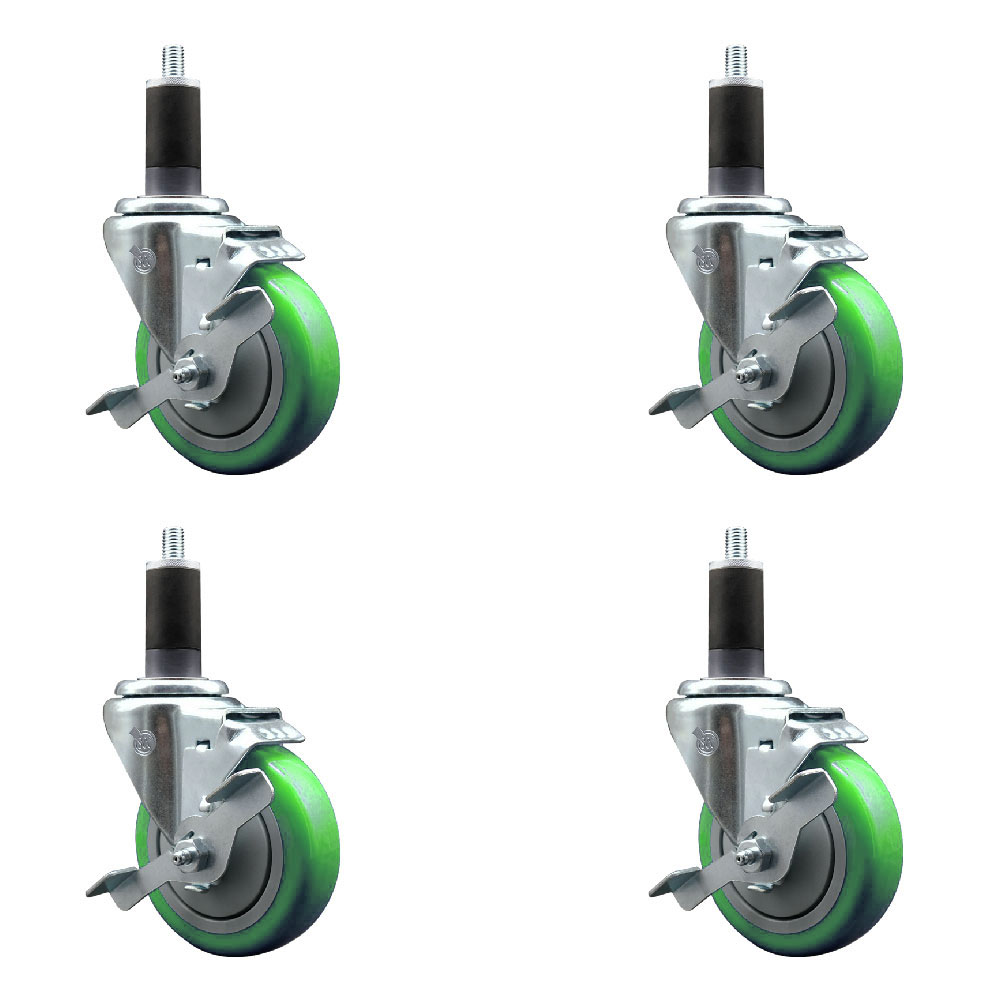 SCC-EX20S414-PPUB-GRN-TLB-114-4 Polyurethane Swivel Expanding Stem Caster with 4 in. Green Wheels & 1.25 in. Stems - Set of 4