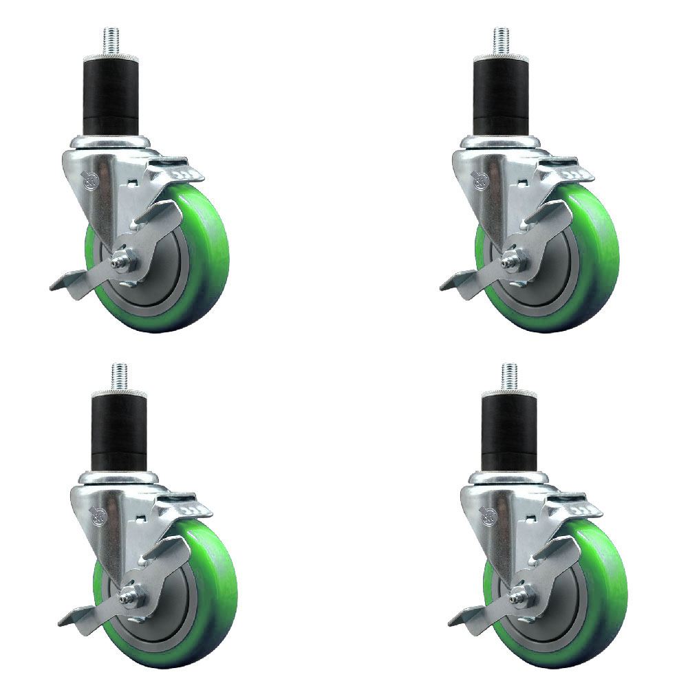 SCC-EX20S414-PPUB-GRN-TLB-134-4 Polyurethane Swivel Expanding Stem Caster with 4 in. Green Wheels & 1.75 in. Stems - Set of 4