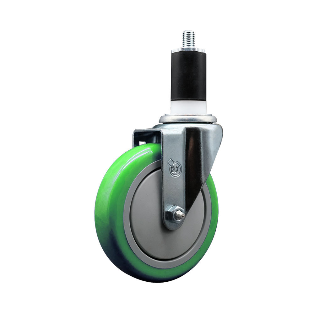 SCC-EX20S514-PPUB-GRN-112 Polyurethane Expanding Stem Swivel Caster with 5 in. Green Wheel & 1.5 in. Stem